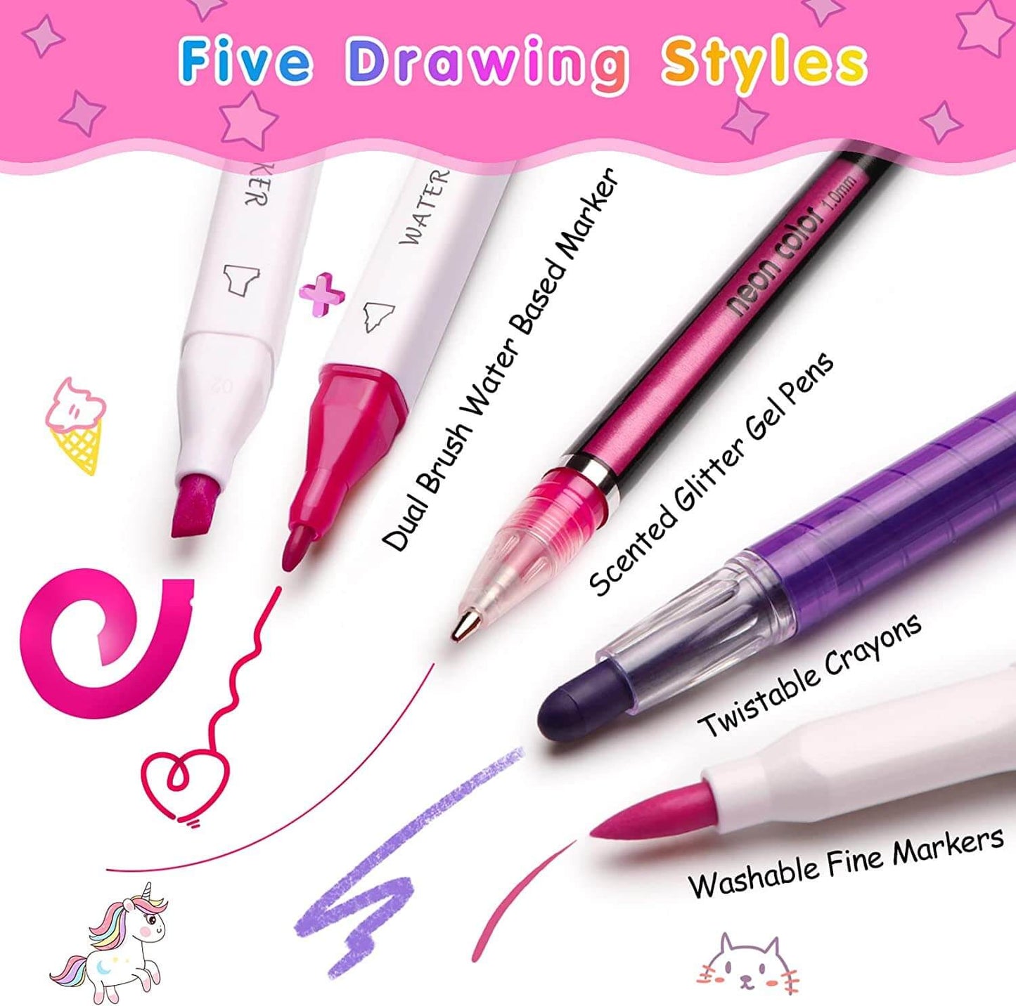 Kids Art Supply Kit with Washable Markers