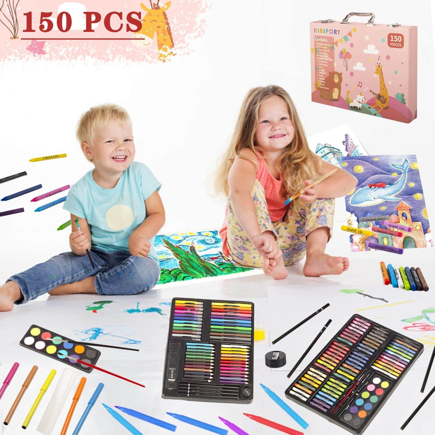 Artistry Awaits: 150PC Wooden Art Set with Markers & Crayons