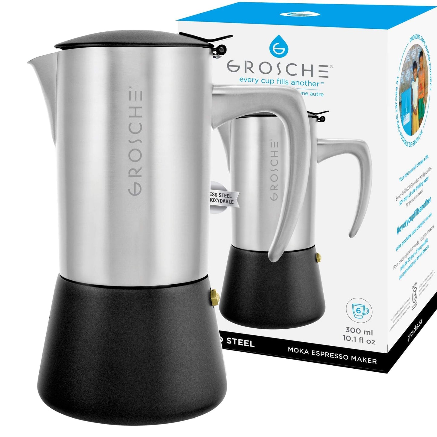 GROSCHE Milano Espresso Magic: 6-Cup Stainless Steel Coffee Maker