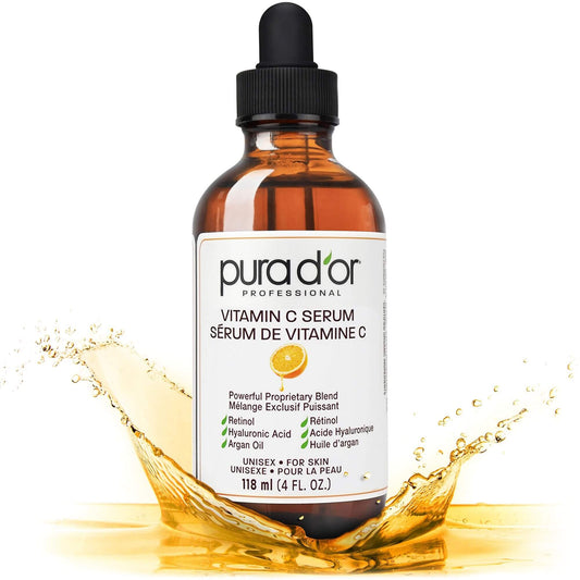 Age-Defying: PURA D'OR Vitamin C Serum 4oz – Lightweight Formula for Glowing Skin