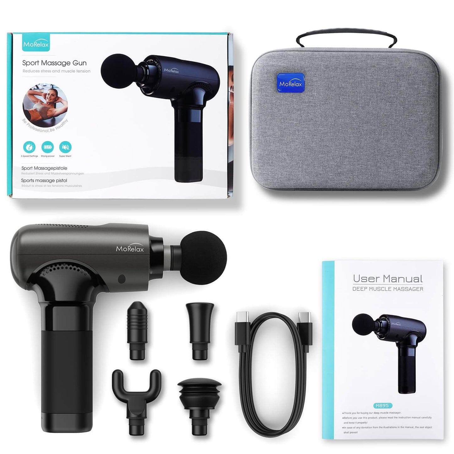 Portable Deep Tissue Massage Gun - Powerful Muscle Massager with USB-C