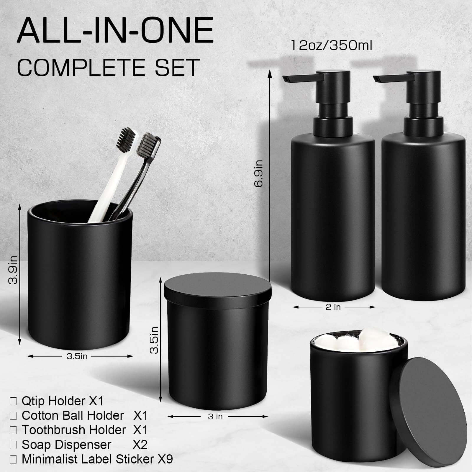 Matte Black Elegance: 5-Piece Bathroom Accessory Set