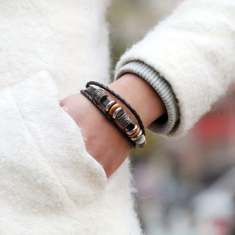 Beaded Multi-layer American Punk Leather Men's Bracelet | GreenLifeHuman Emporium