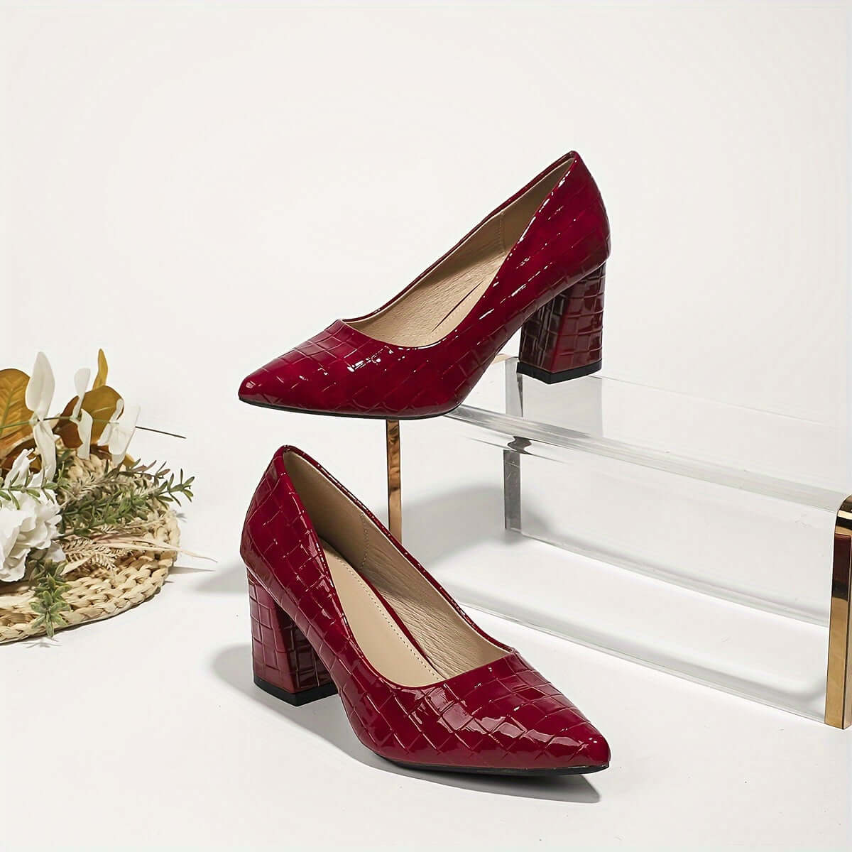 Step Into Style: Comfy Pointe Toe Slip-On Plaid Block Heel Pumps