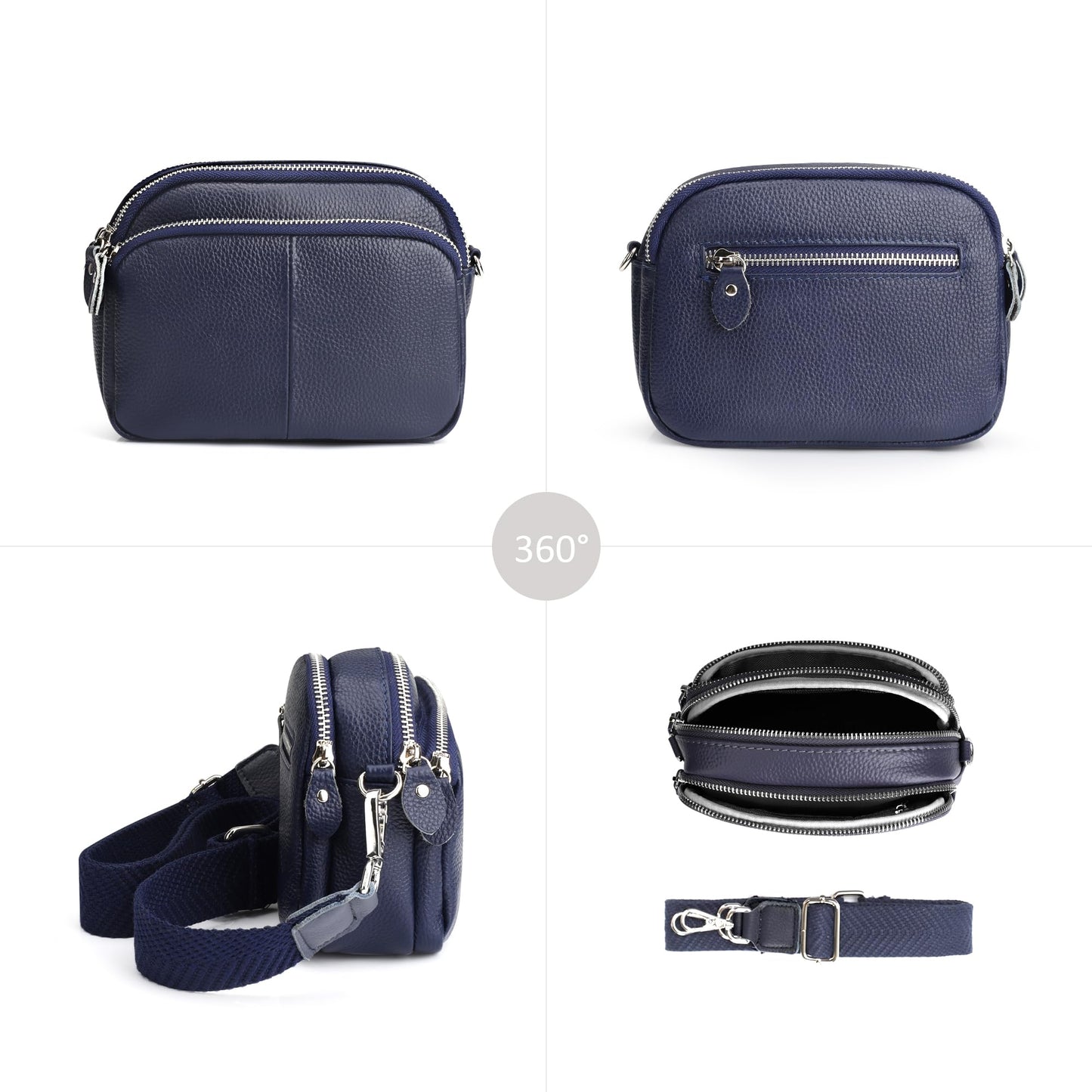 Small Travel Genuine Leather Mini Crossbody - Navy Blue