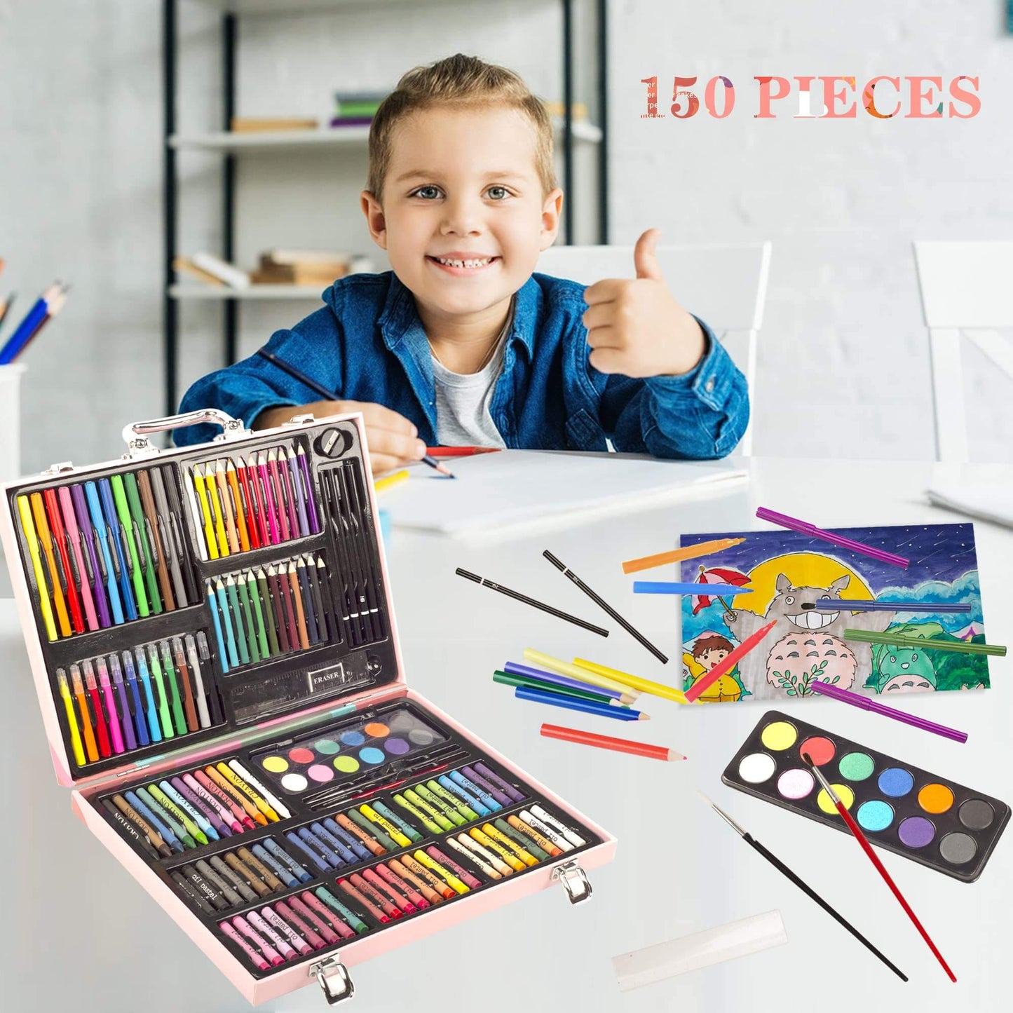 Artistry Awaits: 150PC Wooden Art Set with Markers & Crayons