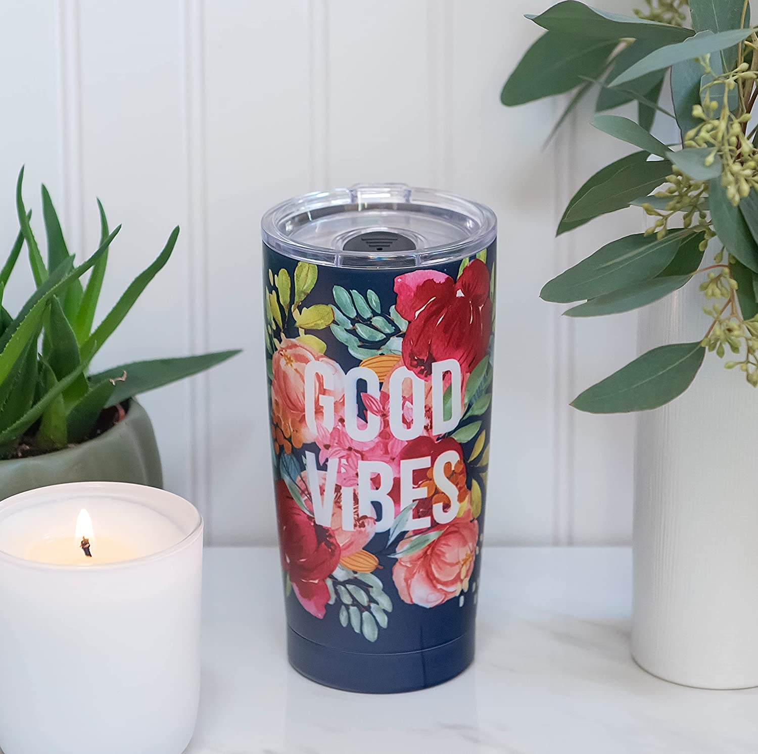 Good Vibes Floral - Insulated Stainless-Steel 17oz Travel Mug | GreenLifeHuman Emporium