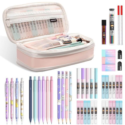 Charming Creations: Aesthetic School Supplies Set with Spacious Pen Case (47 Pcs)