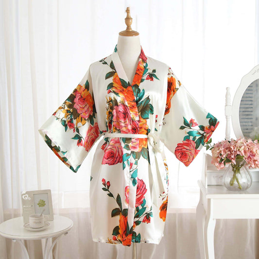 Ethereal Elegance: Peony Floral Silk Kimono Robe