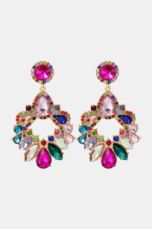 Radiant Fusion: Modern Zinc Alloy and Glass Stone Dangle Earrings