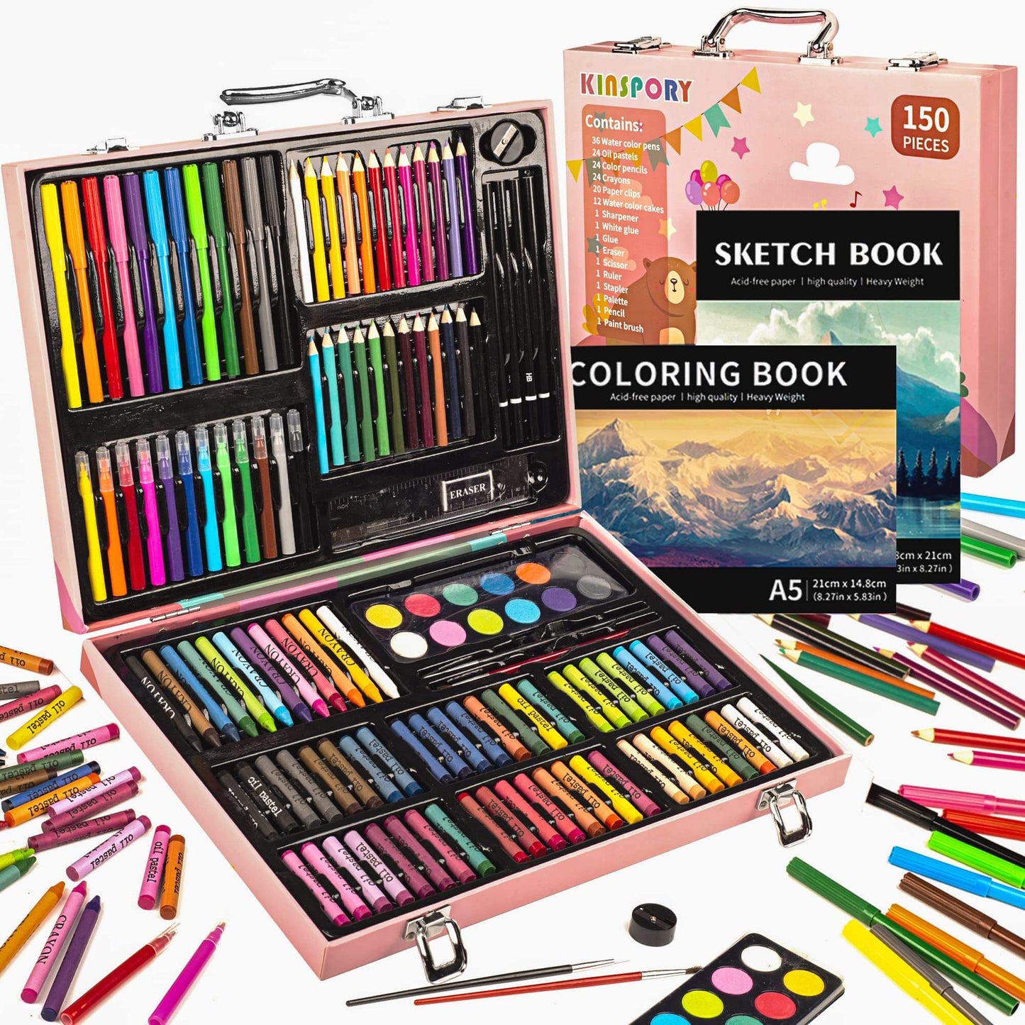 Artistry Awaits: 150PC Wooden Art Set with Markers & Crayons