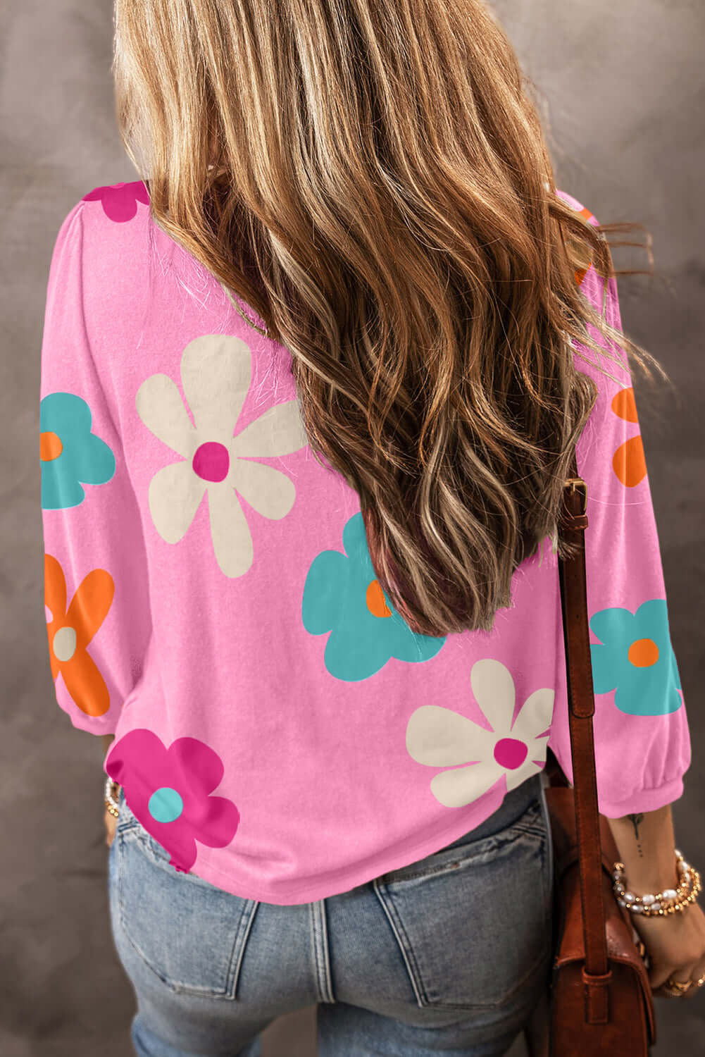 Blossom Beauty: Adorable Flower Print Ruched Bracelet Sleeve Top