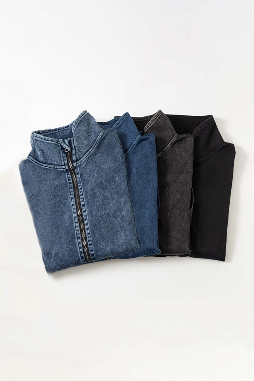 Urban Edge: Turtleneck Denim Zip-Up with Pockets