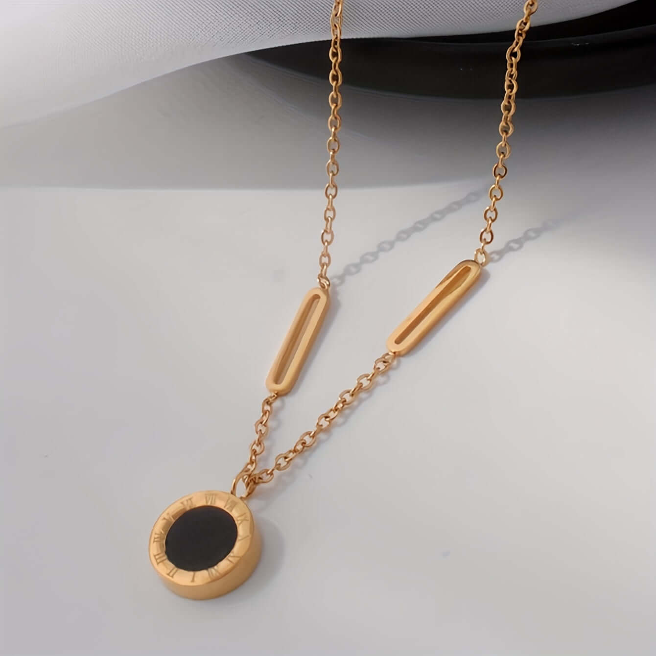 18K Gold Plated Double-sided Stainless Steel Roman Numeral Pendant Necklace | GreenLifeHuman Emporium