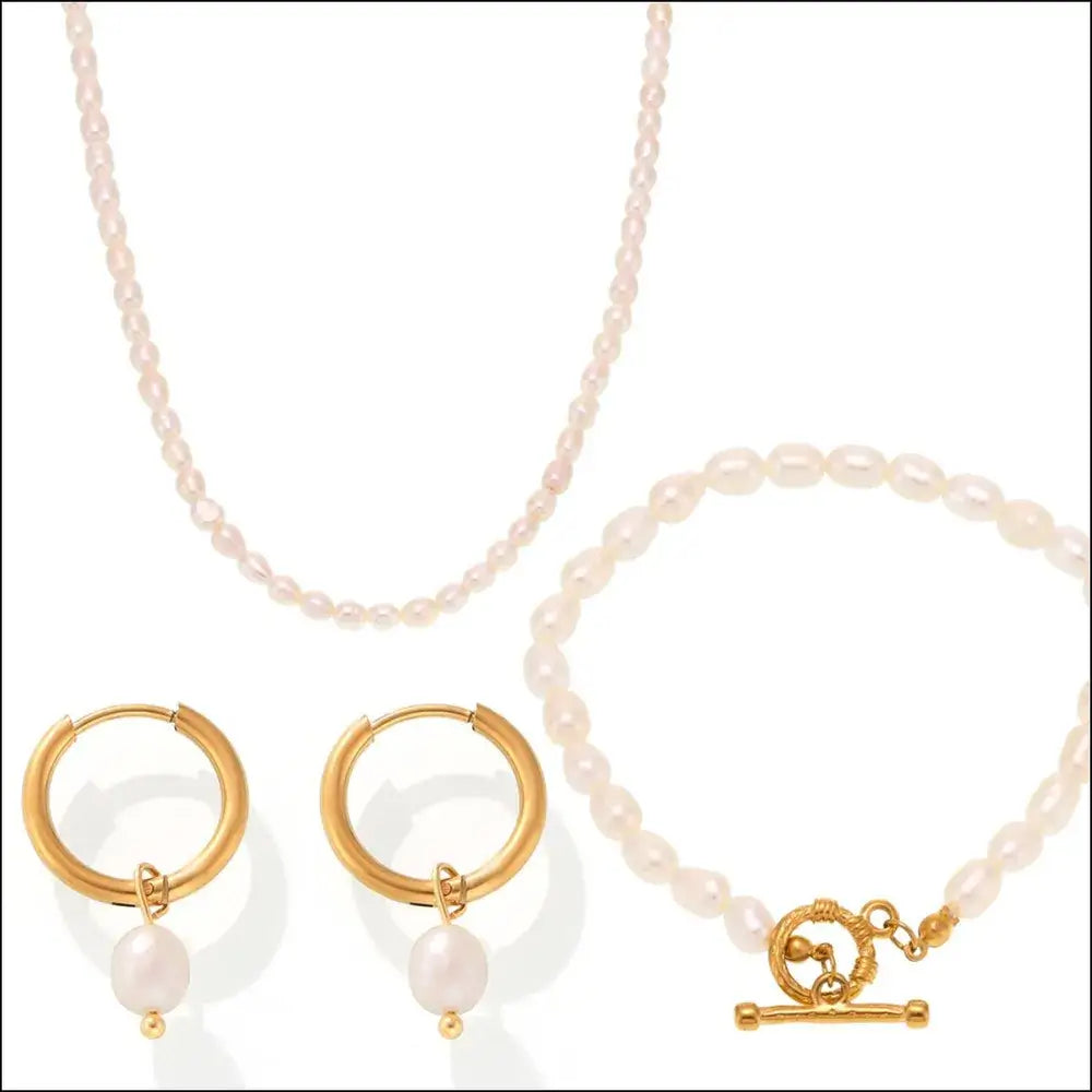 Pearl Jewelry Set – Necklace, Bracelet & Earrings (4-Piece)