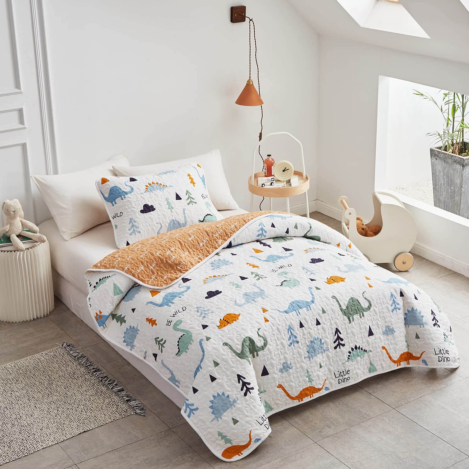 All-Season Dino 2-Piece Reversible Cotton Quilt Set-Twin