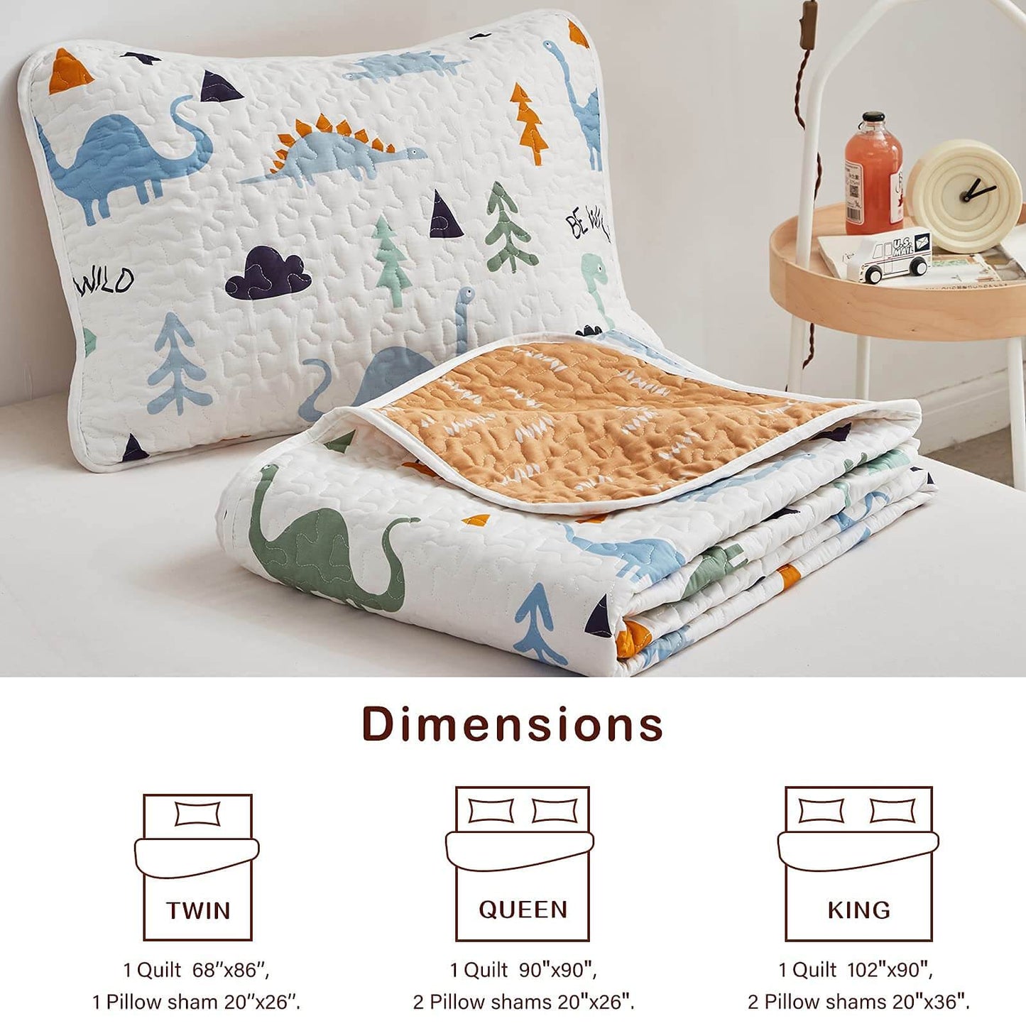 All-Season Dino 2-Piece Reversible Cotton Quilt Set-Twin