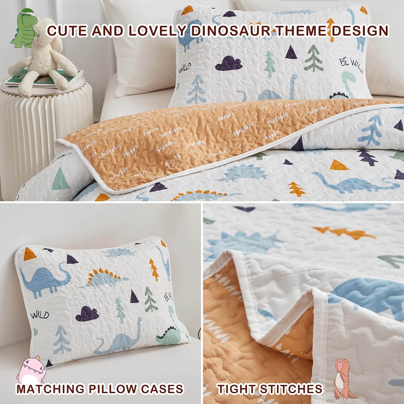 All-Season Dino 2-Piece Reversible Cotton Quilt Set-Twin