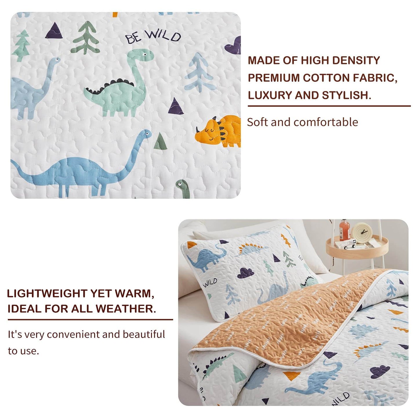 All-Season Dino 2-Piece Reversible Cotton Quilt Set-Twin