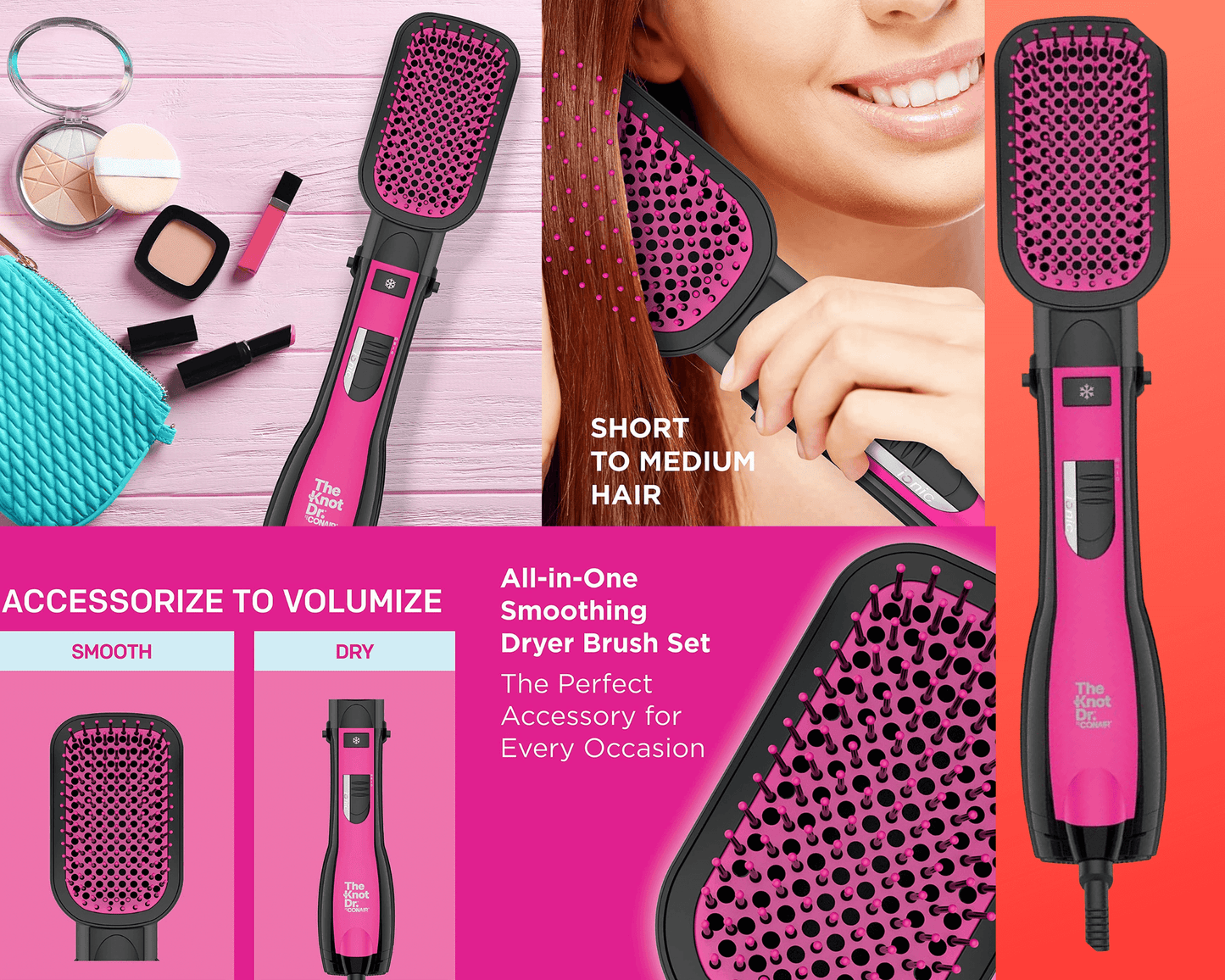 All-in-1 Conair Smoothing Detangling Dryer Brush - Pink