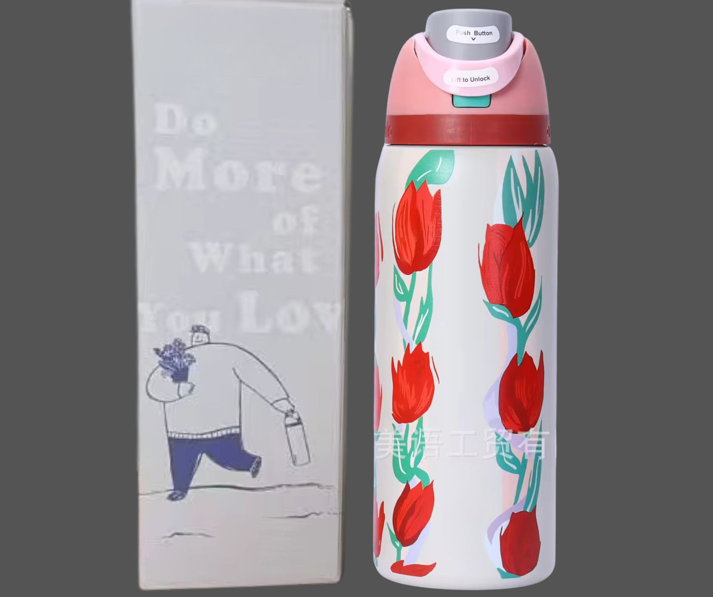 Cartoon Insulated Water Bottle with Straw 24oz/32oz