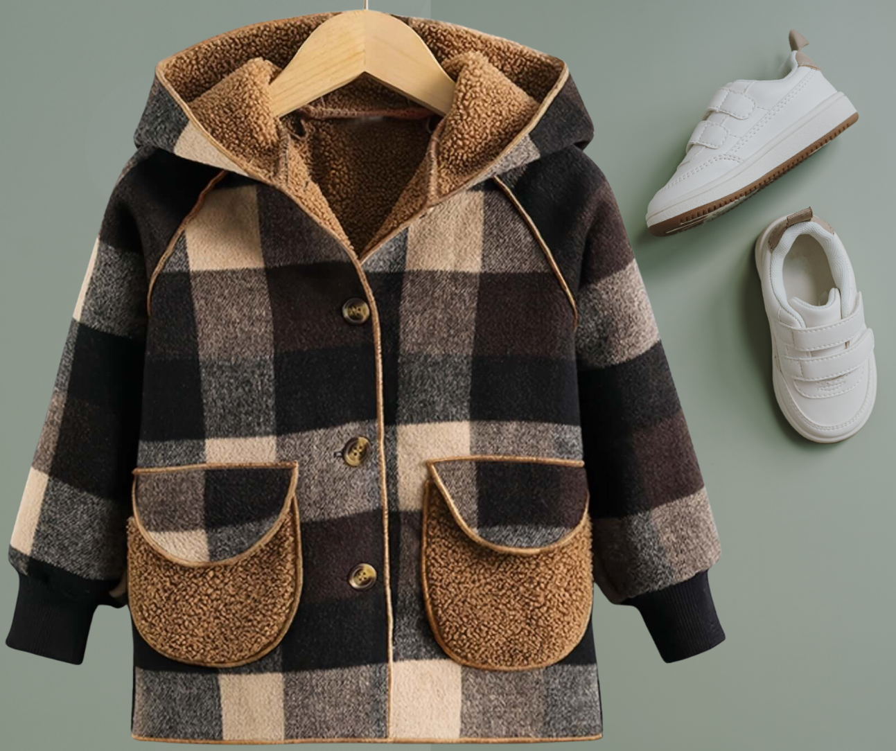 Kids Plaid Hooded Jacket – Plush Lined Winter Coat
