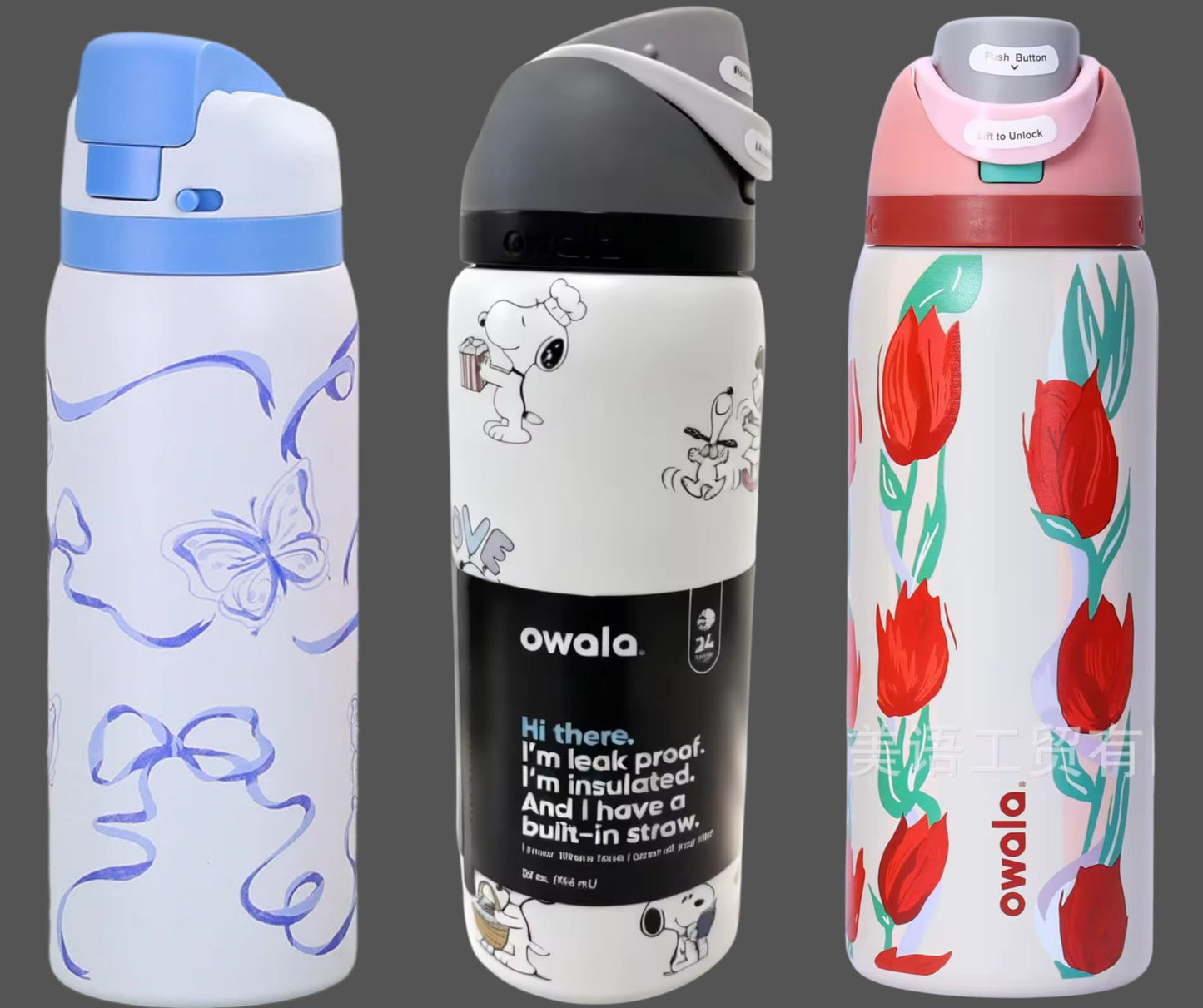 Cartoon Insulated Water Bottle with Straw 24oz/32oz