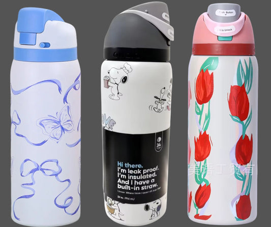 Cartoon Insulated Water Bottle with Straw 24oz/32oz