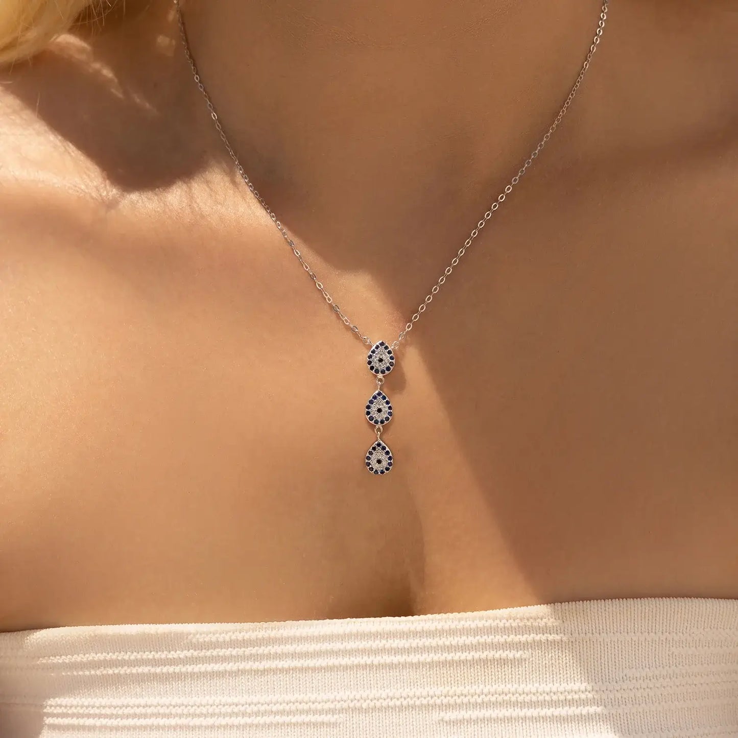 Blue Elegance Sterling Silver Water Drop Y Necklace