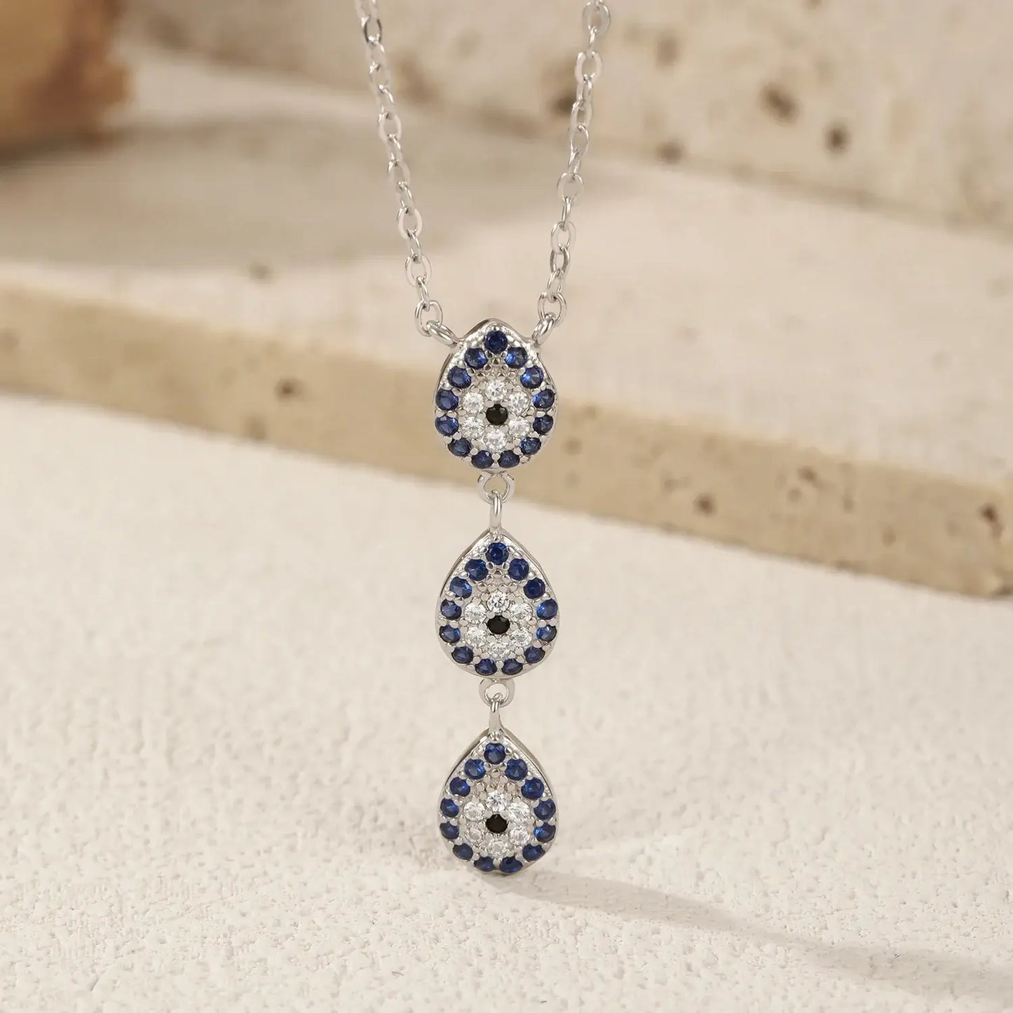Blue Elegance Sterling Silver Water Drop Y Necklace
