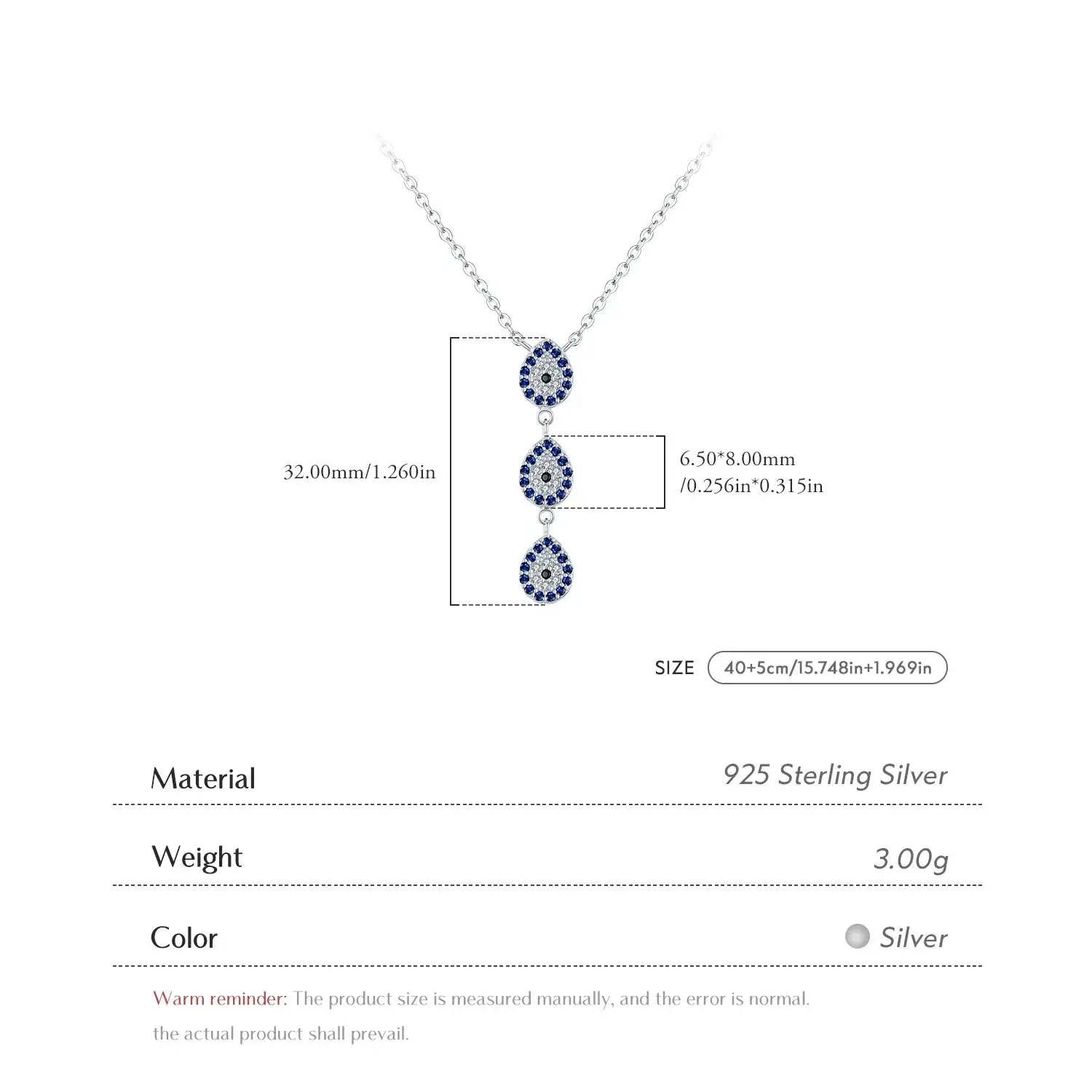 Blue Elegance Sterling Silver Water Drop Y Necklace