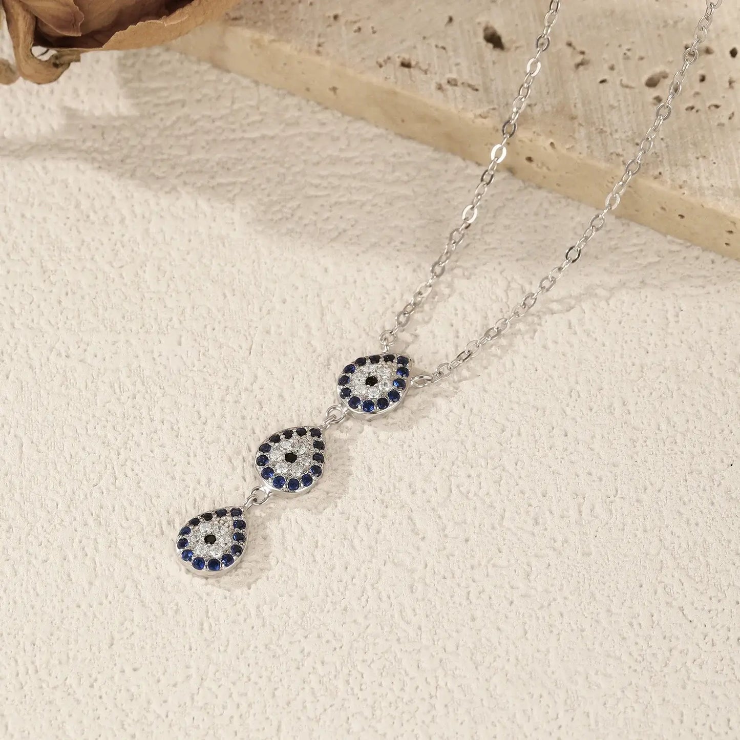 Blue Elegance Sterling Silver Water Drop Y Necklace