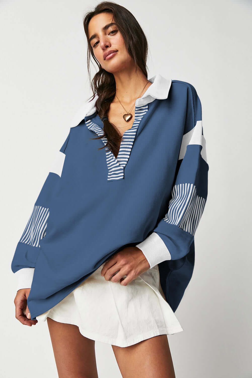 Bold Contrast Striped Colorblock Collar Sweatshirt