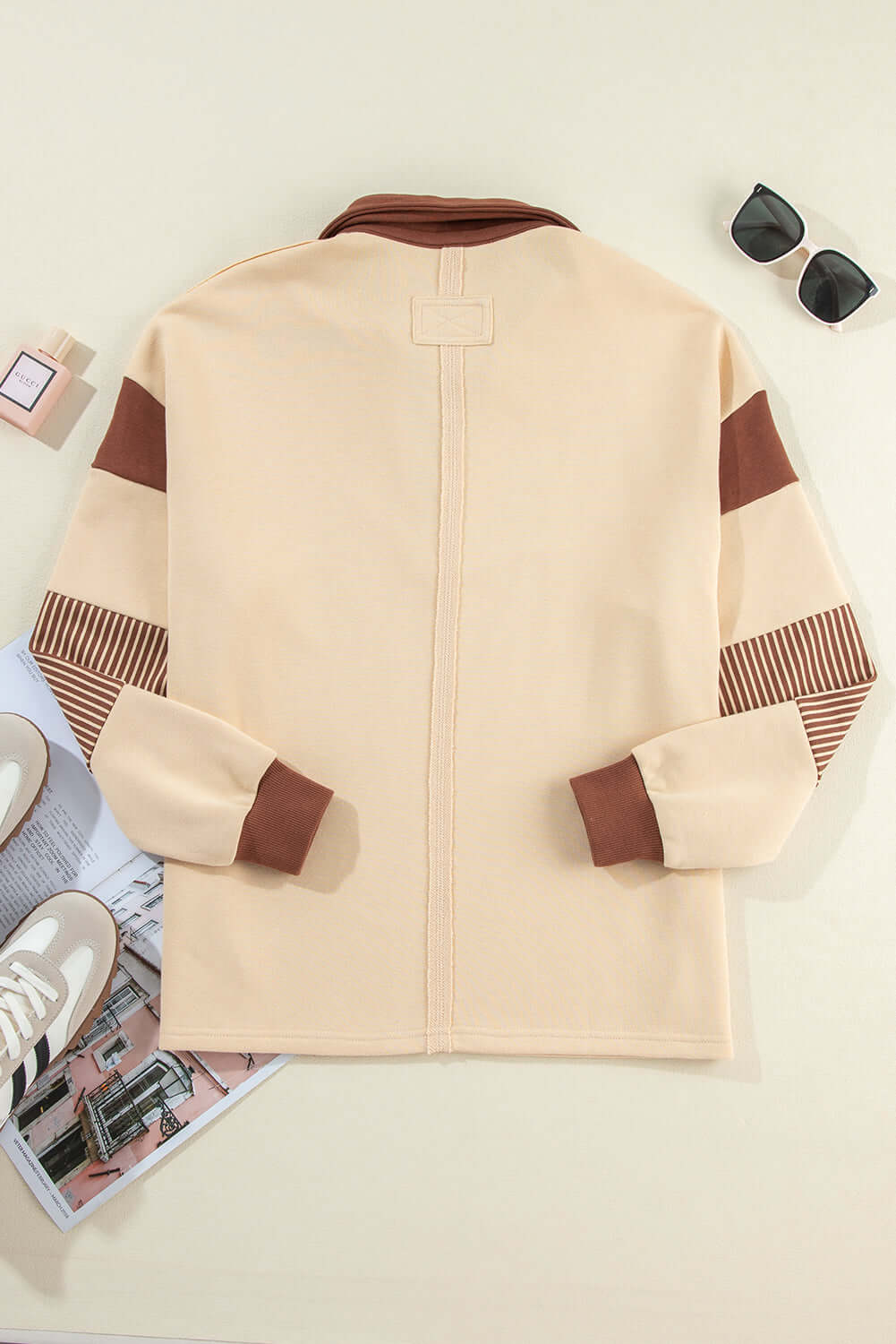 Bold Contrast Striped Colorblock Collar Sweatshirt