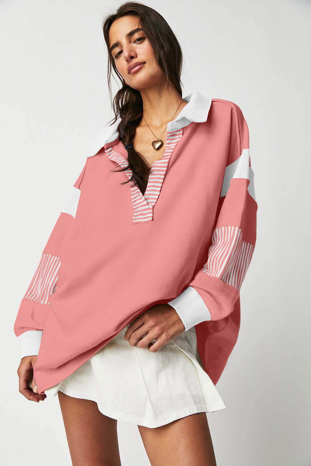 Bold Contrast Striped Colorblock Collar Sweatshirt