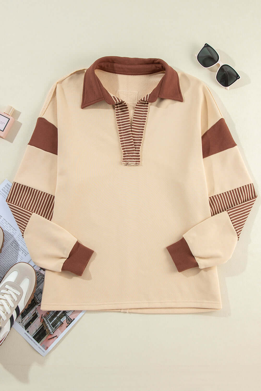 Bold Contrast Striped Colorblock Collar Sweatshirt