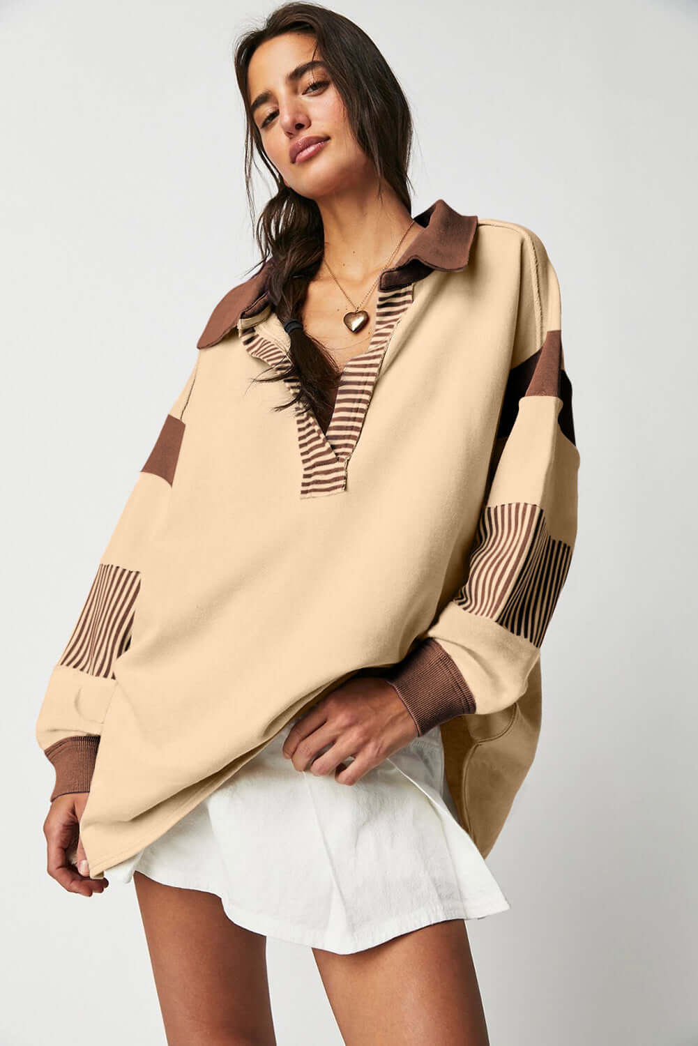 Bold Contrast Striped Colorblock Collar Sweatshirt