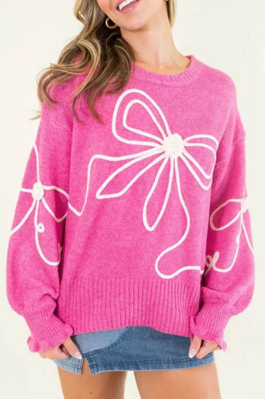 Bow Detail Round Neck Sweater for Women