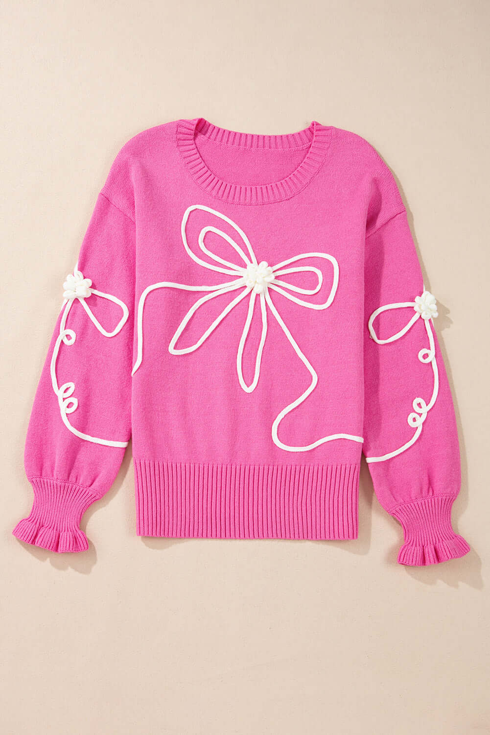 Bow Detail Round Neck Sweater for Women