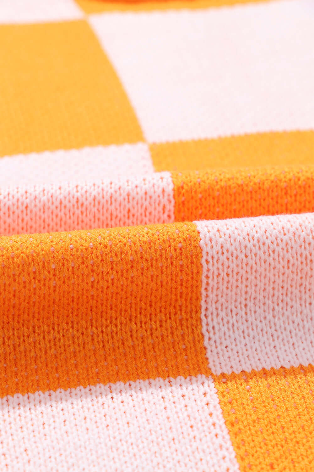 Checkered Bishop Sleeve Acrylic Knit Sweater