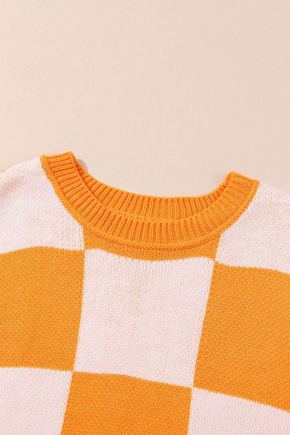 Checkered Bishop Sleeve Acrylic Knit Sweater