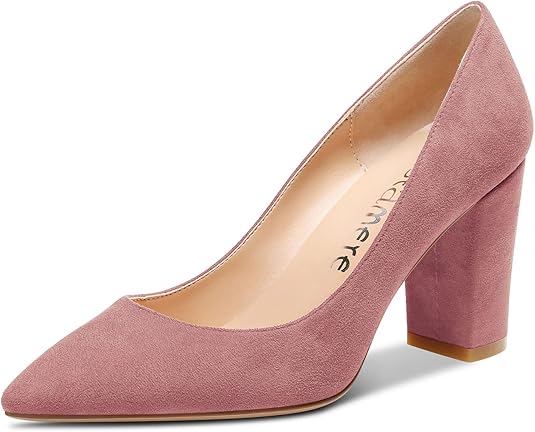 Chic Suede Block Heel Pointed Toe Pumps for Work & Party