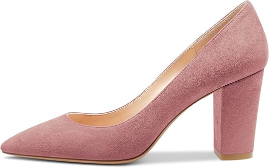 Chic Suede Block Heel Pointed Toe Pumps for Work & Party