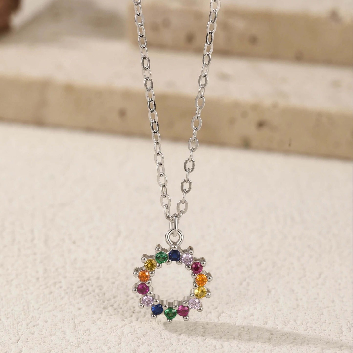 Color Burst 925 CZ Necklace and Bracelet Jewelry Set