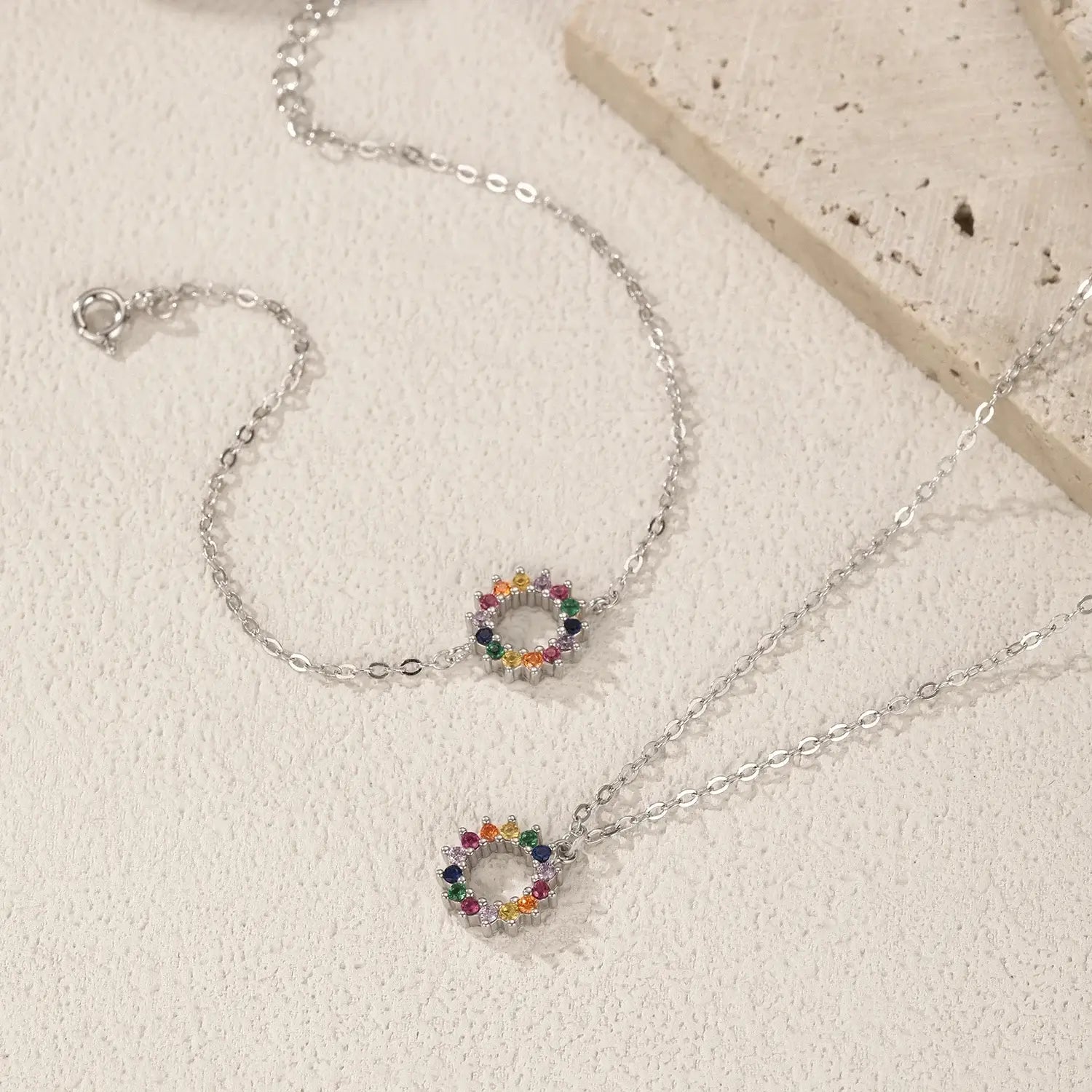 Color Burst 925 CZ Necklace and Bracelet Jewelry Set