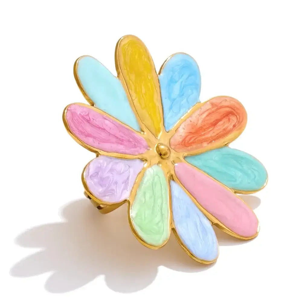 Colorful Enamel Flower-18K Gold-Plated Ring
