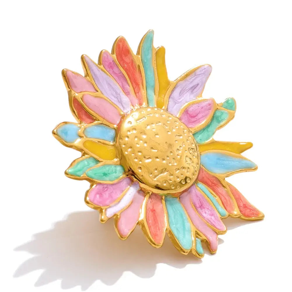 Colorful Enamel Flower-18K Gold-Plated Ring