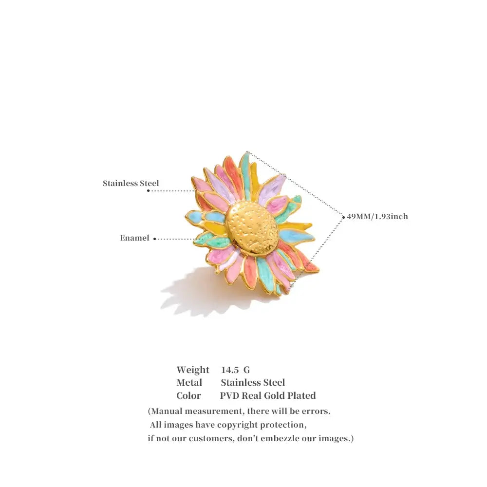 Colorful Enamel Flower-18K Gold-Plated Ring