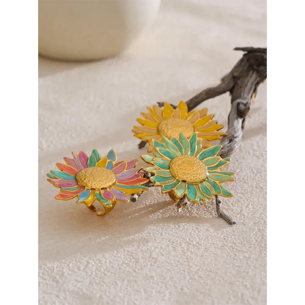 Colorful Enamel Flower Ring – Stainless Steel, Rust-Proof