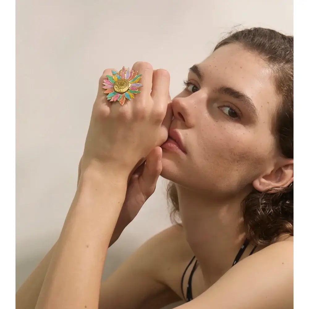 Colorful Enamel Flower Ring – Stainless Steel, Rust-Proof